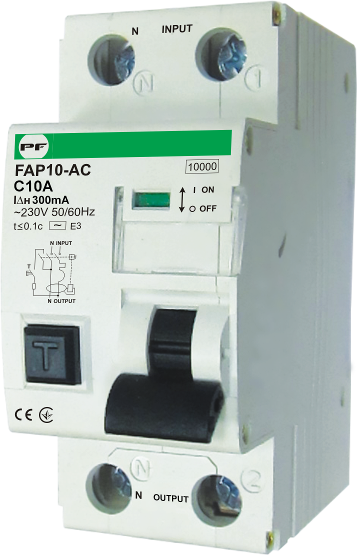 Automatinis jungiklis su srovės nuotekio rėle FAP10-AC С10 300mA